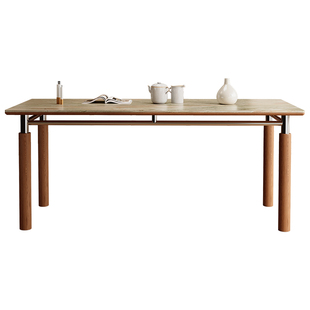 包豪斯德利丰岩板餐桌椅洞石中古风不锈钢白蜡木实木四季岩板餐桌