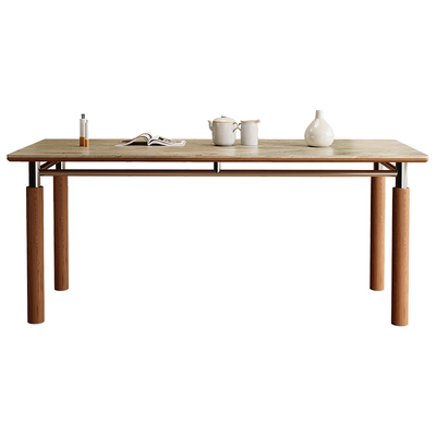 包豪斯德利丰岩板餐桌椅洞石中古风不锈钢白蜡木实木四季岩板餐桌