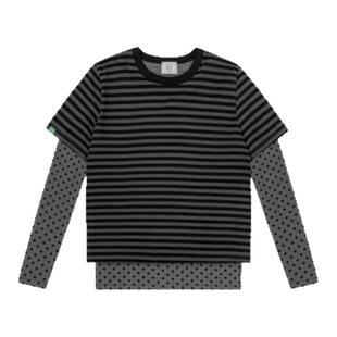 【现货】GROVE EDGE韩国小众杨超越条纹波点拼接假两件长袖T恤女