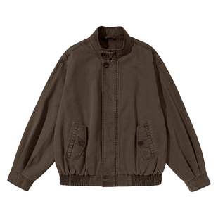 GoodNorth春季巴恩风咖色复古工装外套男女款小个子短款立领夹克
