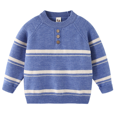 秋冬季男童圆领条纹毛衣打底衫