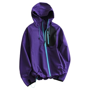 「情侣款」运动户外风连帽复合方格绒软壳冲锋衣徒步防风外套M480