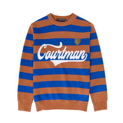 COURTMAN野球帝徽章条纹圆领毛衣