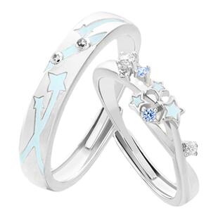 VIVIWELL【星降之夜】夜光情侣对戒S925纯银小众设计百搭精致戒指