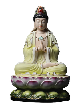 戴玉堂陈戴茹陶瓷摆件《坐莲合掌观音菩萨像》佛像供奉装饰工艺品