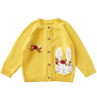 女童兔子针织开衫3岁宝宝纯棉线毛衣儿童春秋装婴幼儿卡通外套冬2
