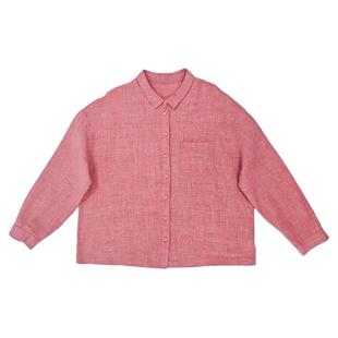 无色无味2025秋季新款粉红色织亚麻老钱风翻领休闲衬衫女通勤上衣