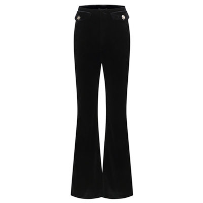 [陈数同款]COMMEMOI吕燕设计师春夏女黑高级三醋酸丝绒微喇长裤