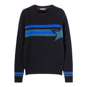 Loro Piana/诺悠翩雅男装条纹和撞色星星图案羊绒桑蚕丝针织衫