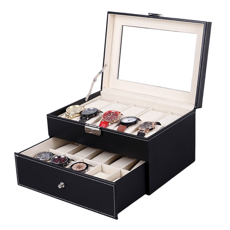 跨境现货包装盒绒布玻璃透明礼品表锁手表盒亚马逊盒子礼盒盒带