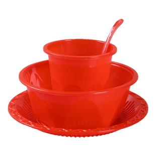 一次性红色喜宴餐具四件套碗筷套装结婚加厚酒席环保食品级硬材质