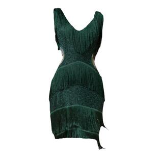 拉丁舞演出服女成人新款流苏亮片高端比赛无袖连衣裙摩登交谊跳舞