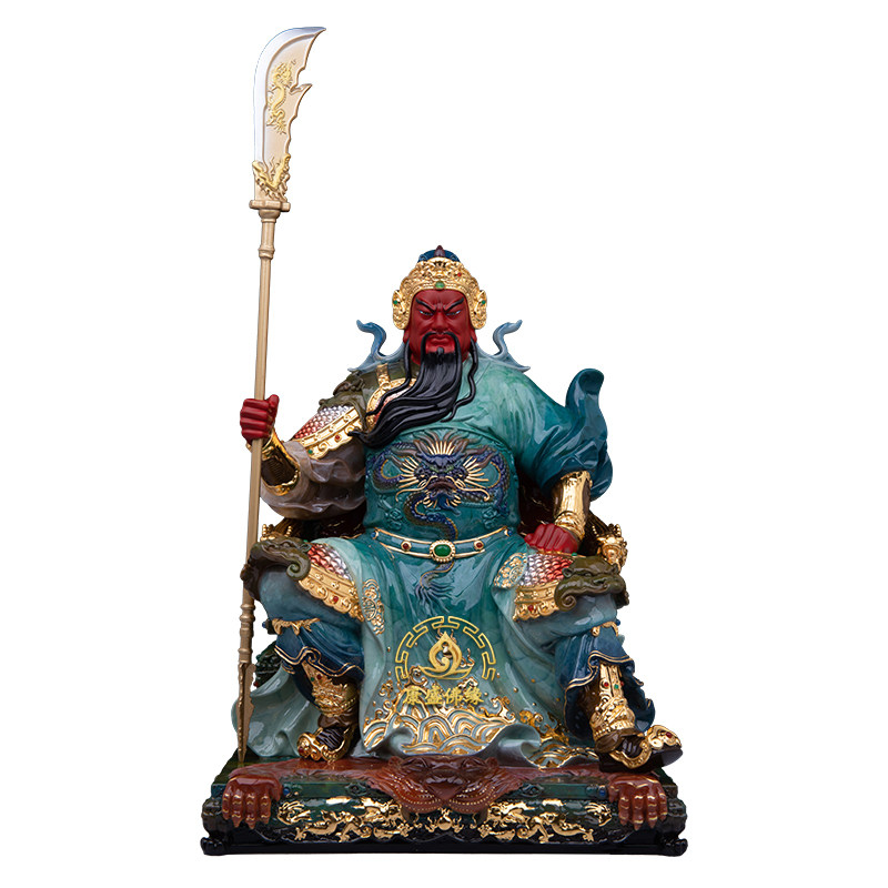 纯铜热着色文武关公坐像招财摆件