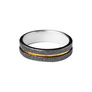 复古锤纹男戒轻奢小众简约情侣对戒S999金银手工定制金银错戒指