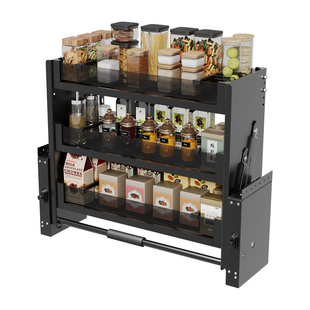 吊柜升降拉篮厨房橱柜三层上下拉式调味料拉篮高柜收纳缓冲置物架