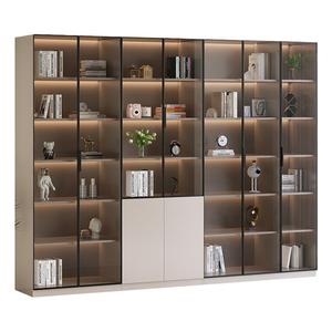 定制实木书柜置物柜落地一体整墙到顶客厅家用书柜带玻璃门展示柜