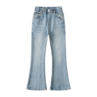 女童牛仔微喇叭裤中大童洋气百搭烫钻长裤春秋2026新款亮闪闪镶钻