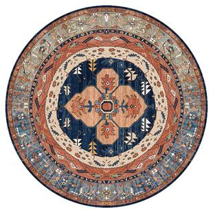 美式复古花卉圆形地毯客厅卧室书房地垫防滑耐磨可水洗轻奢高级感