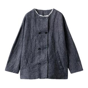 梭家|慢热的|高端材质亚麻和纸混纺直筒春季女士长袖设计感外套