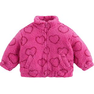 马克珍妮男女童外套爱心仿羊羔毛立领夹棉棉服儿童冬装新款