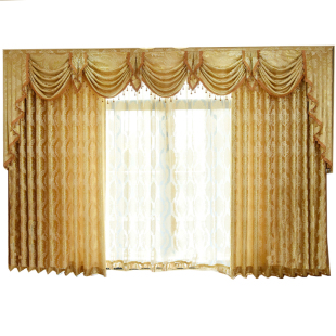 高档欧式窗窗幔双面提花布料客厅落地成品加高定制半遮光简约