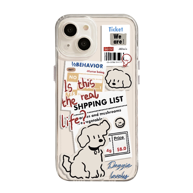 报纸猫咪小狗适用苹果16promax手机壳iPhone15情侣14可爱13卡通12mini潮牌11新款8plus男女xs透明xr软硅胶7套