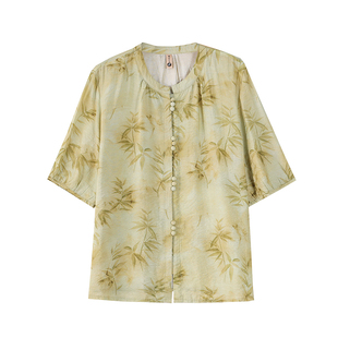 天丝短袖衬衫女2026年夏季新款时尚休闲加肥加大码胖妈妈洋气上衣