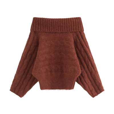 橘红色蝙蝠袖高领羊毛衫撞色半裙