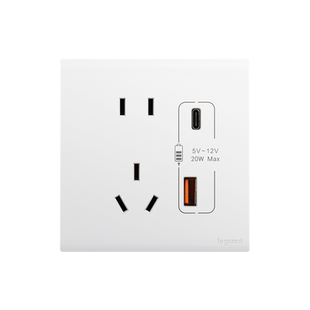 罗格朗简悦插座双口USB五孔快充typeA+C墙壁电源86型家用手机充电