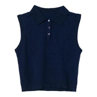 Dotdrobe多着 M1U风 羊毛混纺翻领无袖针织背心女-咖色/藏青/烟灰