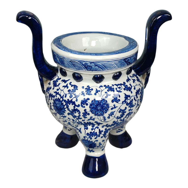 大号景德镇陶瓷寺庙香炉佛堂双耳三足瓷器拜佛青花瓷缠枝莲中式炉