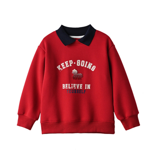 新年装460克一体绒 儿童POLO加绒卫衣 男童女童翻领保暖上衣年款