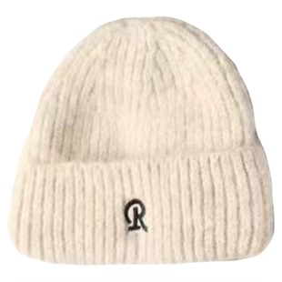 韩版百搭字母刺绣针织帽子女秋冬季加绒保暖护耳滑雪防寒包头冷帽