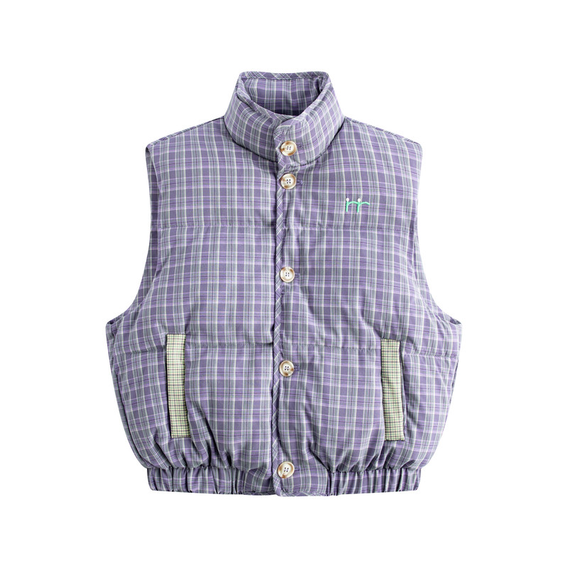 riverstone plus 格纹立领单排扣棉服马甲女冬季保暖外搭背心外套