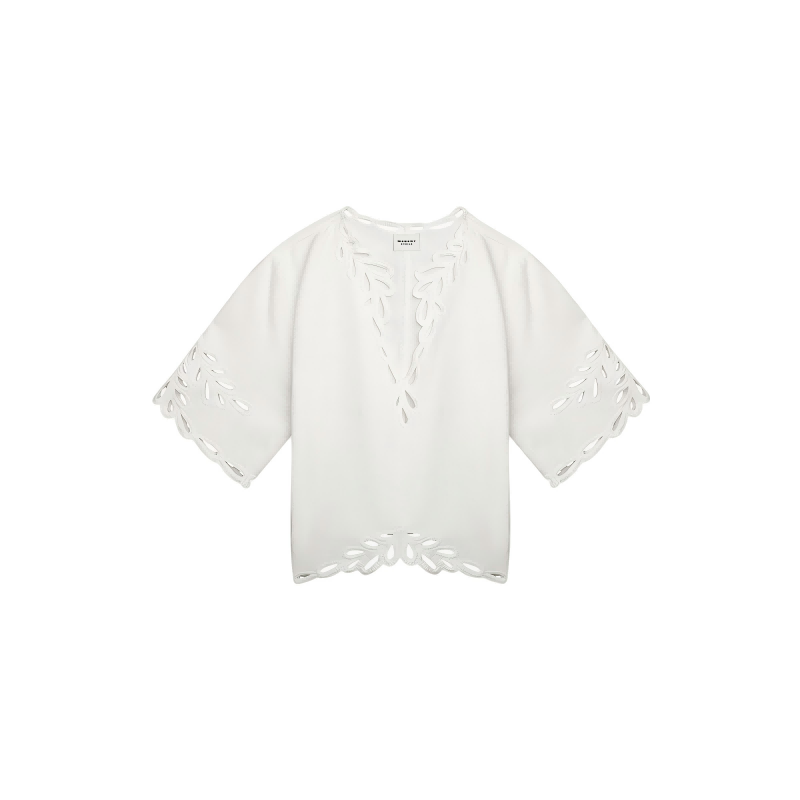 MARANT ETOILE2025春夏新款SHANA 法式镂空刺绣磨毛棉质上衣女