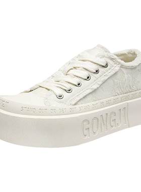 【周深同款】GONGJI方头鞋厚底增高女帆布鞋小众设计感休闲板鞋子
