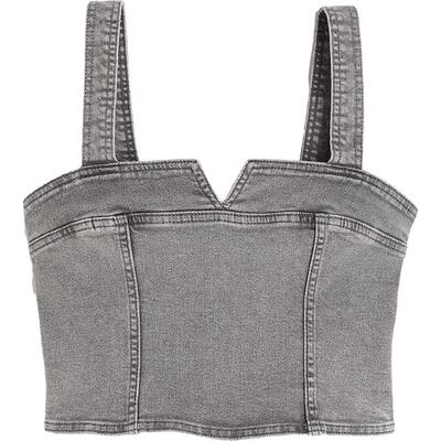 HM女装背心春季时尚方领修身微弹牛仔塑身上衣1212093