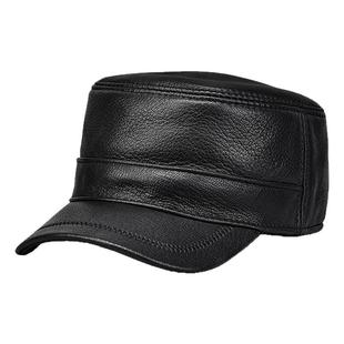 高端品牌后封口真皮帽子男秋冬季户外休闲百搭平顶帽中老年鸭舌帽