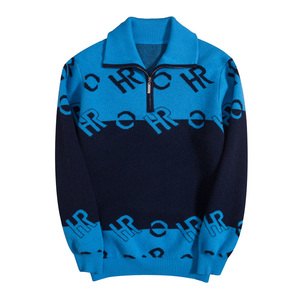 明星同款2024冬季新款羊绒衫男青年纯羊绒撞色可翻拉链领保暖加厚