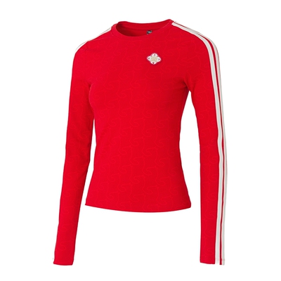 adidas阿迪达斯红色长袖T恤女装2026新年款运动修身训练服KW4676