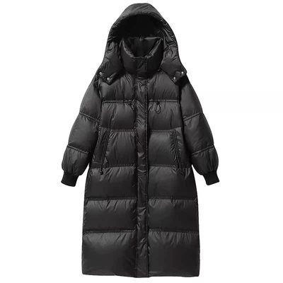 2025新款鹅绒羽绒服女长款过膝极寒加厚冬装宽松保暖收腰微亮外套