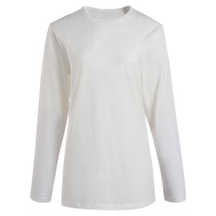 TOFOD 叠穿神器 麻感大白T 宽松慵懒风 纯棉圆领长袖t恤打底衫T恤