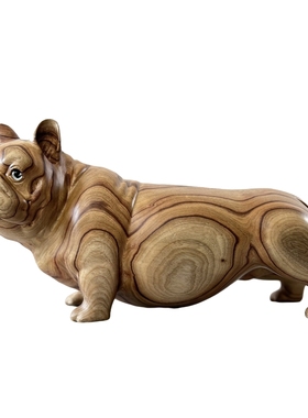 一凡物侘寂风法国斗牛犬茶室民宿摆件狗凳落地木雕矮凳高端