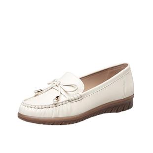 意尔康女鞋春秋季女士平底豆豆鞋妈妈单鞋工作通勤小皮鞋护士鞋