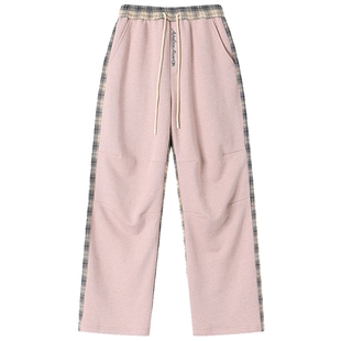 ANDREA MARTIN冬新款个性时髦拼色格子裤oversize休闲裤