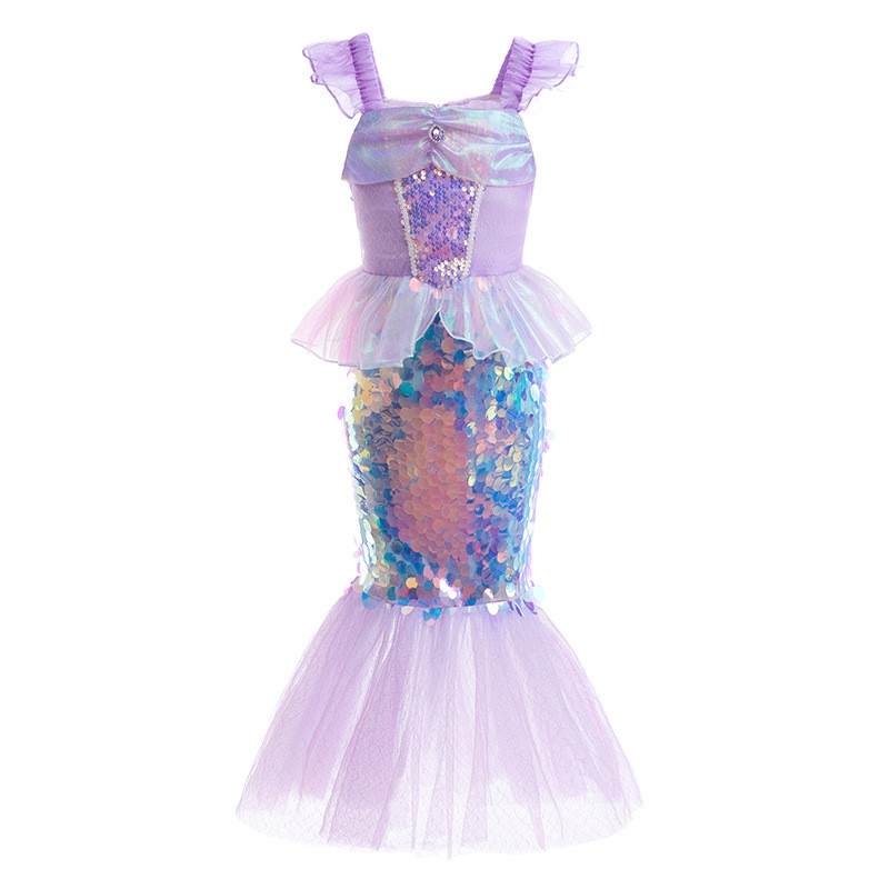 儿童美人鱼公主裙爱丽儿鱼鳞亮片连衣裙女童高端生日礼服鱼尾裙