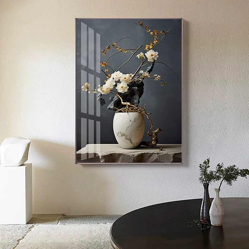 侘寂风治愈系装饰画花贲植物花瓶温馨客厅玄关餐厅背景墙卧室挂画