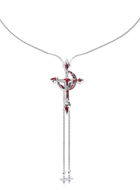 原创小众独特个性血月十字架项链女抽拉式甜酷设计感锁骨链