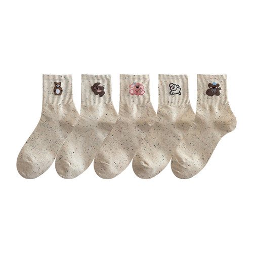 可爱袜子女纯棉防脚气防臭中筒袜子春夏款小熊ins潮韩系卡通日系