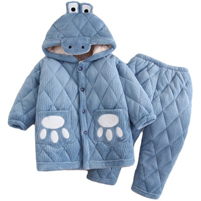 加厚加绒加长款连帽加绒睡衣冬季